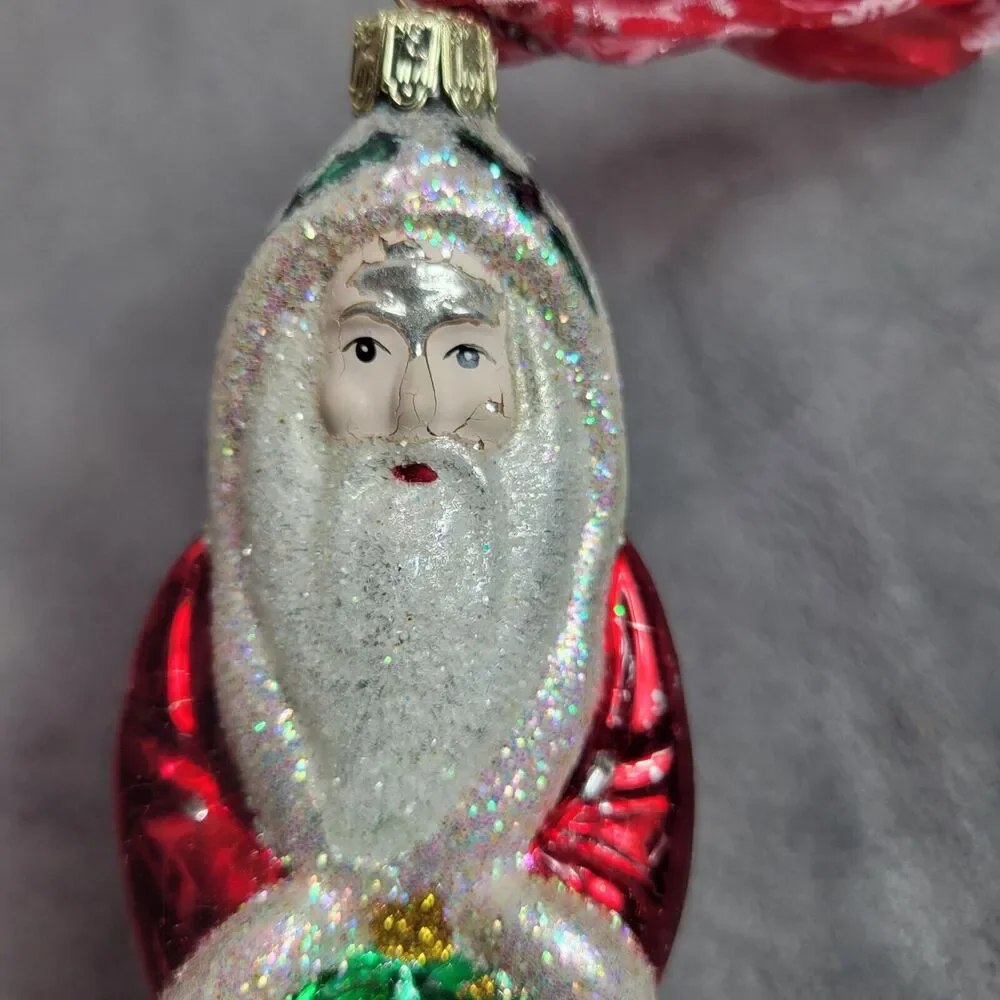Vintage Glitter Santa Claus Glass Christmas Ornament 7